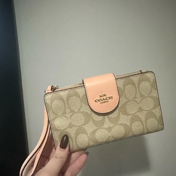 Coach Beige and Pink Signature Wristlet Wallet - Picture 4 of 4